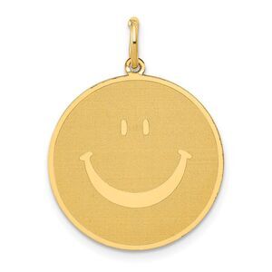 14k Yellow Gold Polished & Textured Smiley Face Pendant, 20mm (3/4 in)